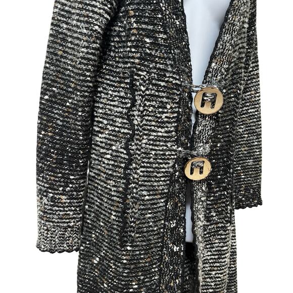 BCBGMaxAzria Womens Boucle Alpaca Mohair Blend Duster Cardigan Size L Black Y2K - Picture 5 of 8